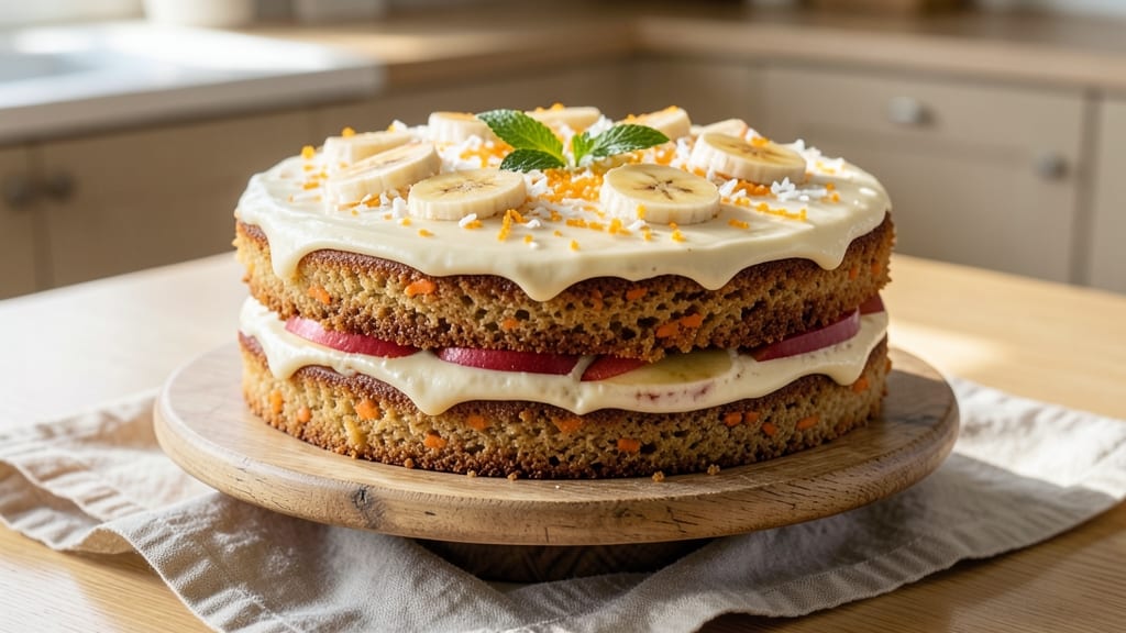 Apple Banana Carrot Cake Recipe: Spiced Streusel Crown Over Moist Fruit Layers