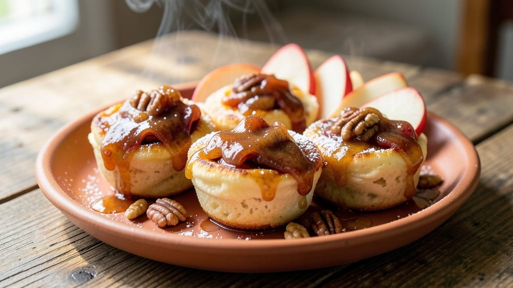 Apple Pancake Dippers Recipe: Warm Spiced Apple Streusel Over Fluffy Cake Bites