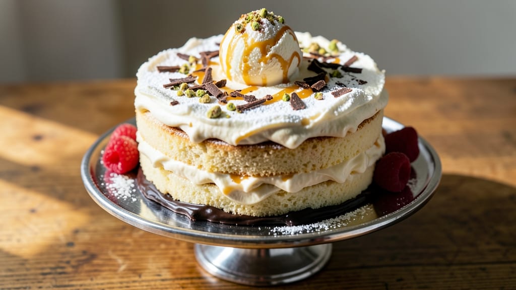 Amazing Ice Cream Cake Recipe: Vanilla Cloud Layers With Crunchy Cookie Crown