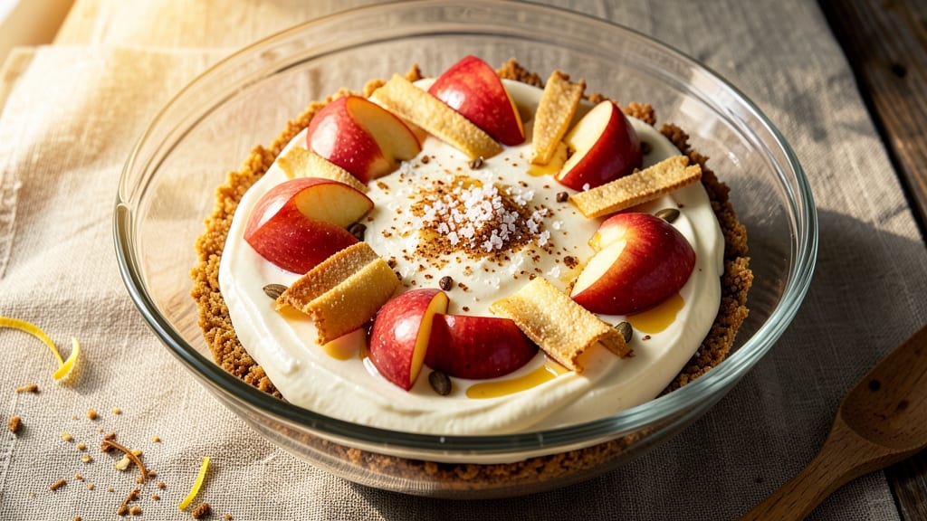 Apple Crunch Cheesecake Recipe: Spiced Apple Topping Over Silky Cream