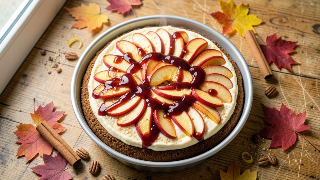 Apple Harvest Cheesecake Recipe: Spiced Apple Streusel Over Creamy Cheesecake Layers