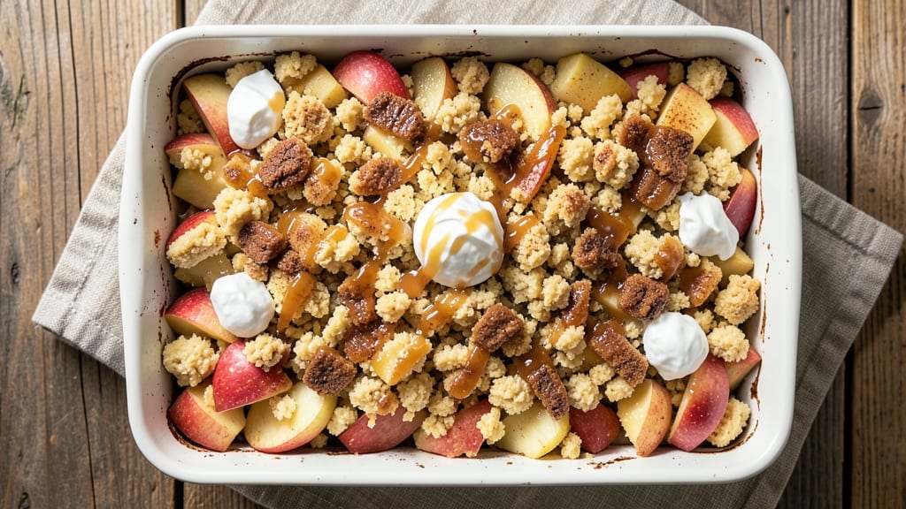 Apple Crisp Recipe With Cake Mix and Pie Filling: No-Bake Crispy Crown Over Warm Spiced Apple Rivers