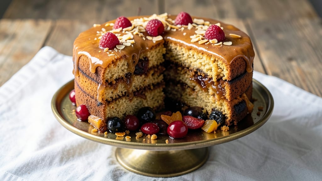 Amaretto Fruit Cake Recipe: Nutty Liqueur-Soaked Layers With Raisin Bursts