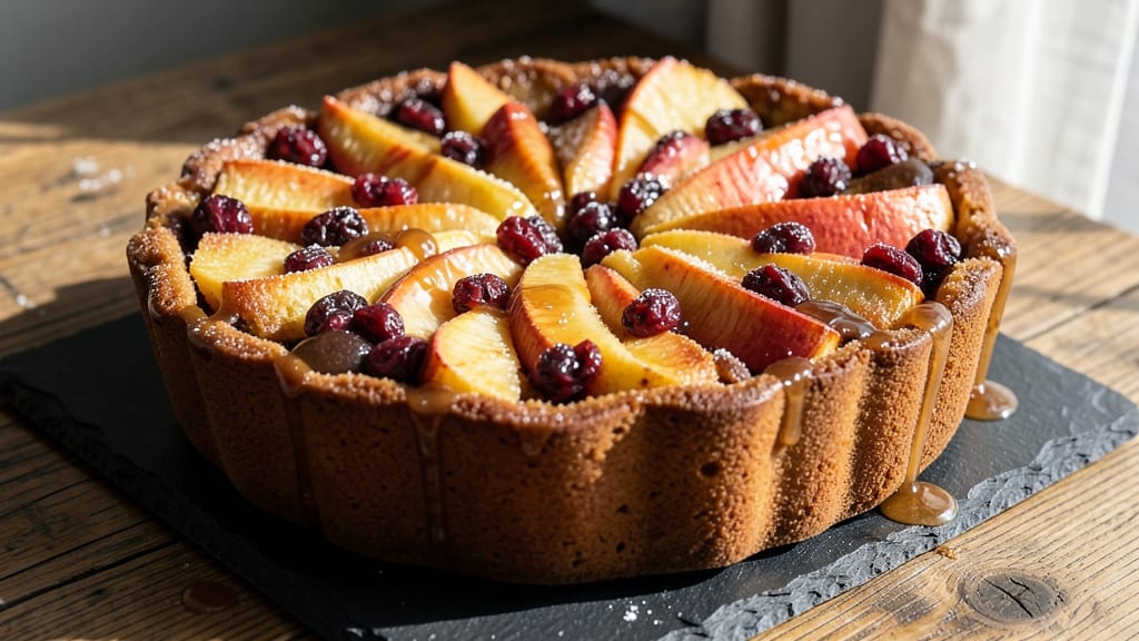 Apple Cranberry Upside Down Cake Recipe: Caramelized Fruit Crown With Spiced Streusel