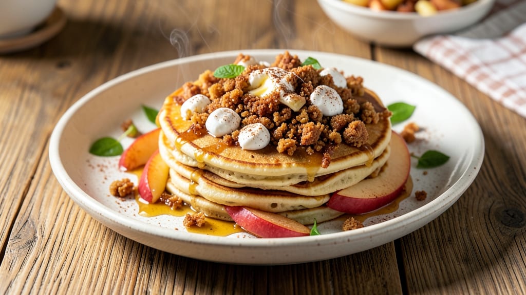 Apple Crisp Pancakes Recipe: Warm Cinnamon Streusel and Juicy Apple Bites