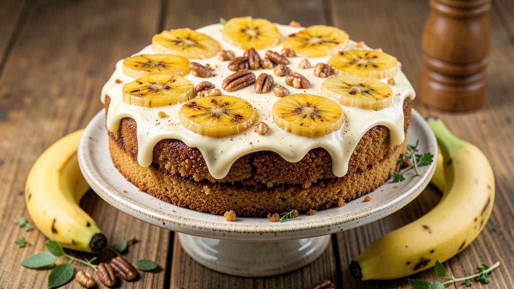 Amazing Banana Cake Recipe: Moist Layers With Walnut-Studded Top
